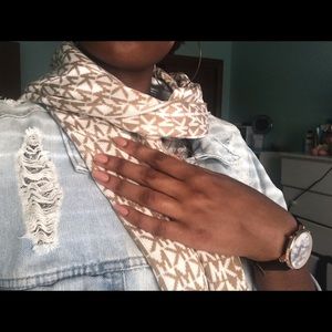 Michael Kors MK logo tan and white scarf
